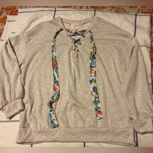 Sugar Women's Top with Floral Tie - Gray